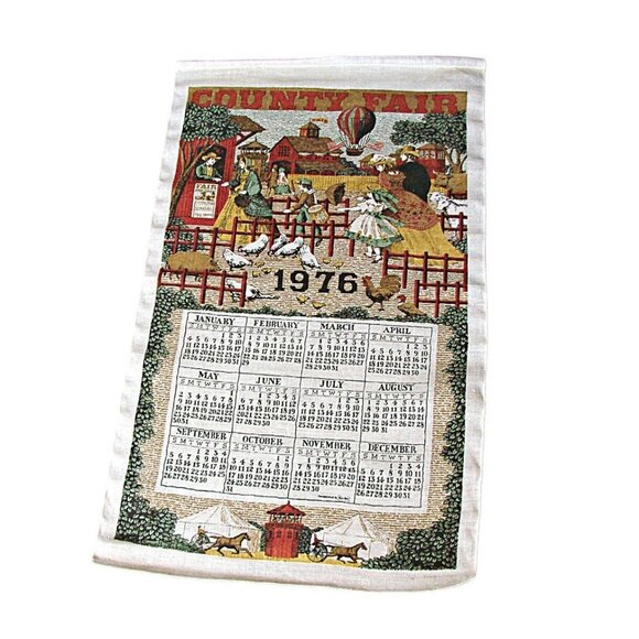 Vintage Kay Dee 1976 Tea Towel County Fair Sewell Jackson NOS Linen Calendar NIB - Picture 1 of 12